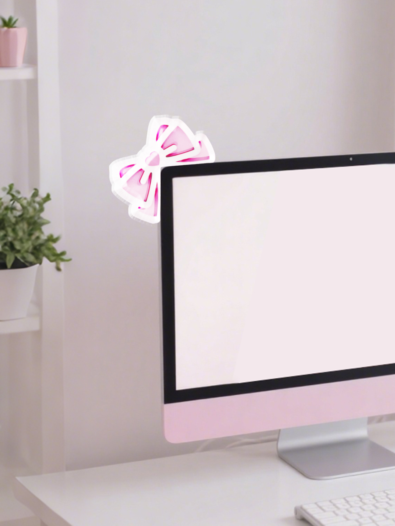 Kawaii Bow Monitor Decor Pink  - Gaming Accessories For Pc Setup 리뷰 및 가격