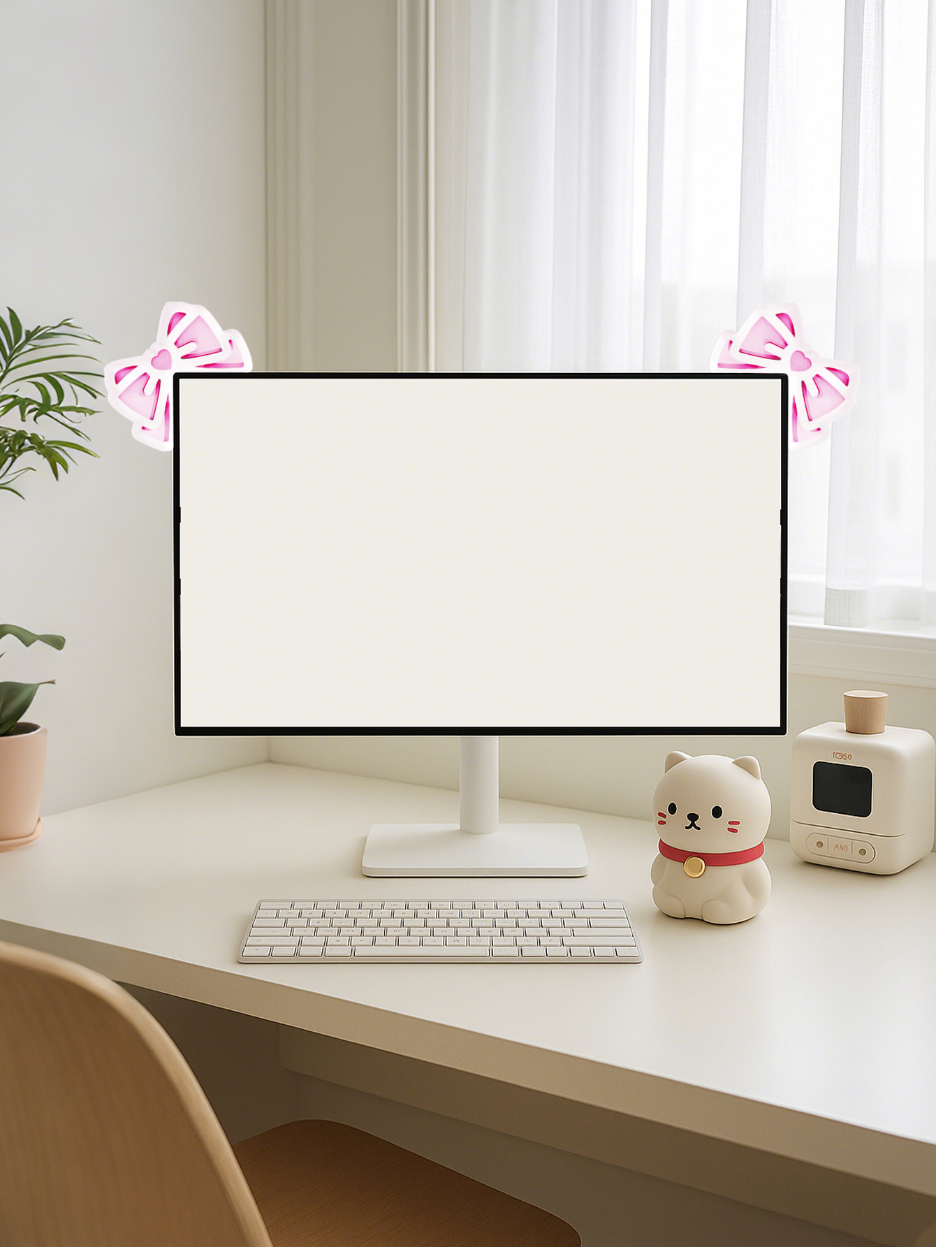 Kawaii Bow Monitor Decor Pink  - Gaming Accessories For Pc Setup 리뷰 및 가격